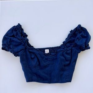 Aritzia Wilfred Free Navy Ruffle Cropped T-shirt (New)